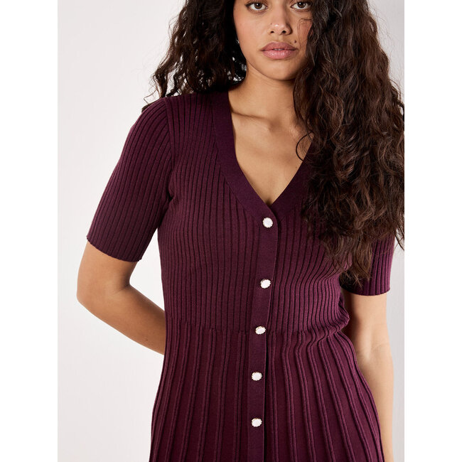 Apricot Ribbed Fit And Flare Dress