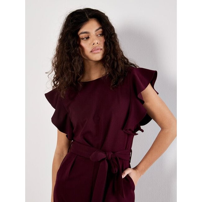 Apricot Ruffle Sleeve Pleat Detail Jumpsuit