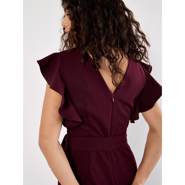 Apricot Ruffle Sleeve Pleat Detail Jumpsuit