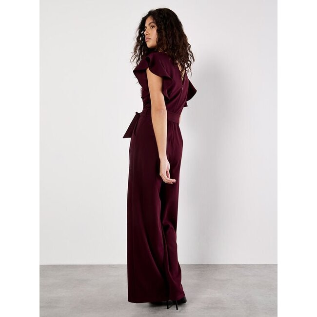 Apricot Ruffle Sleeve Pleat Detail Jumpsuit