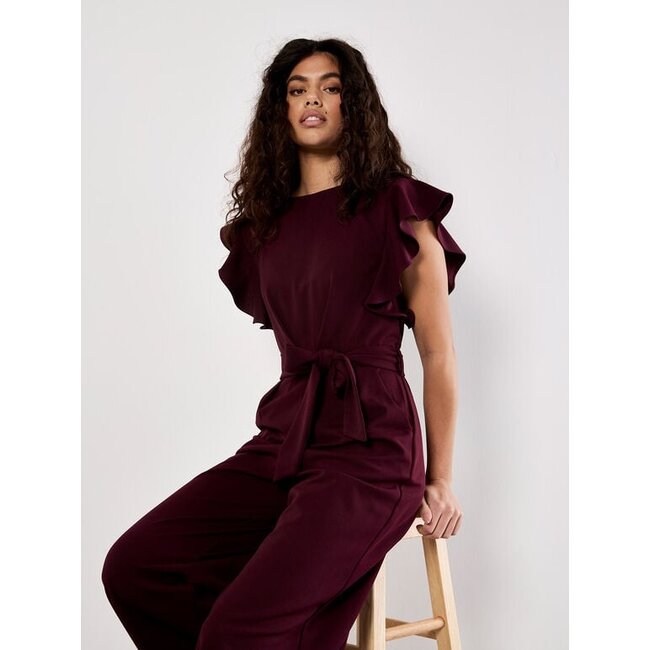 Apricot Ruffle Sleeve Pleat Detail Jumpsuit