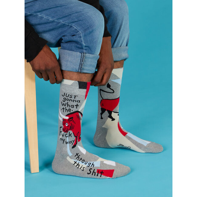 Blue Q Men's Crew Socks - WTF My Way Through This Shit