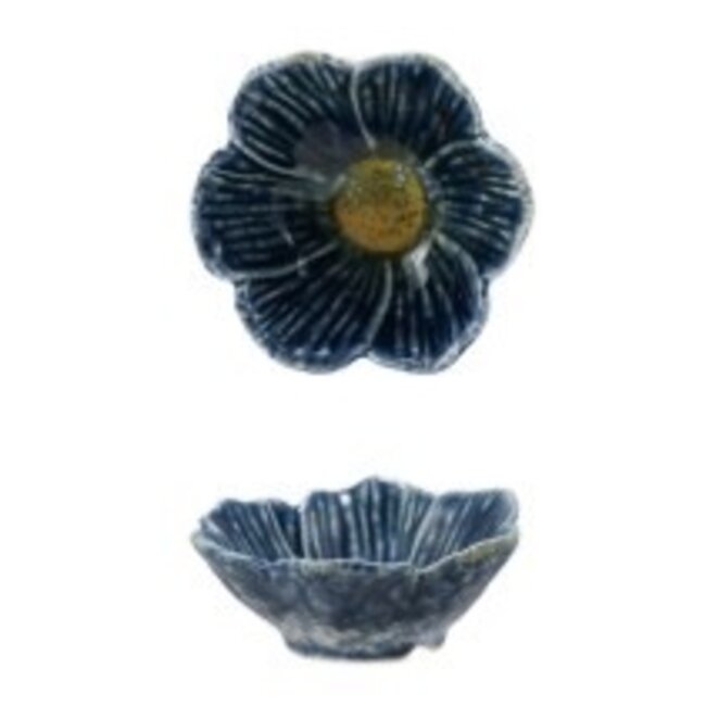 3-3/4" Round Stoneware Flower Shaped Bowl, Reactiv