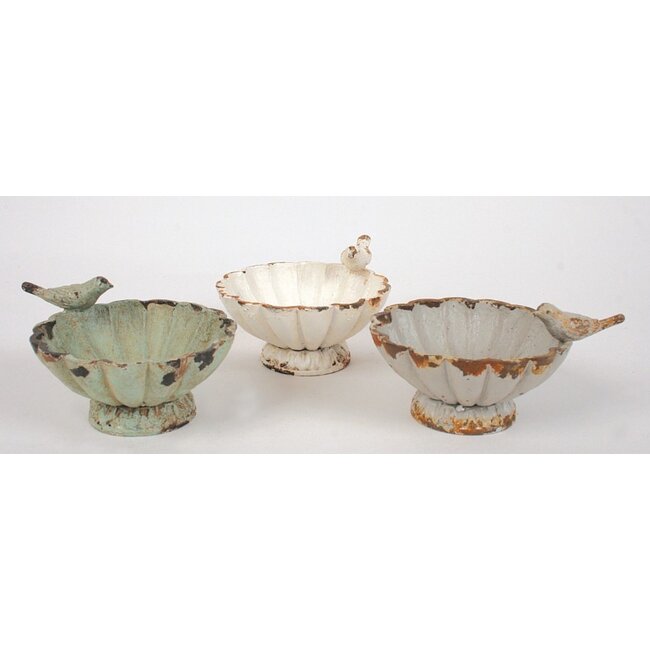 Distressed Pewter Bowl with Bird