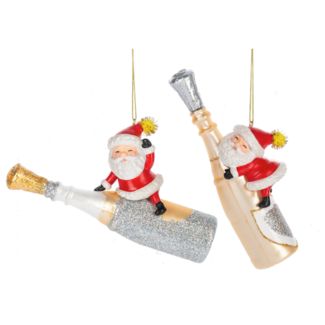 Santa w/Champagne Bottle Ornaments