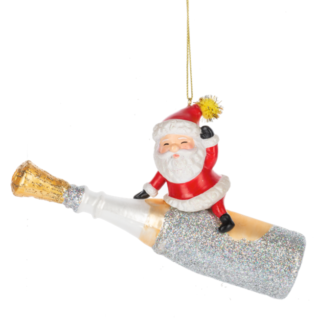 Santa w/Champagne Bottle Ornaments
