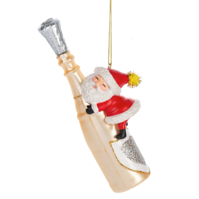 Santa w/Champagne Bottle Ornaments