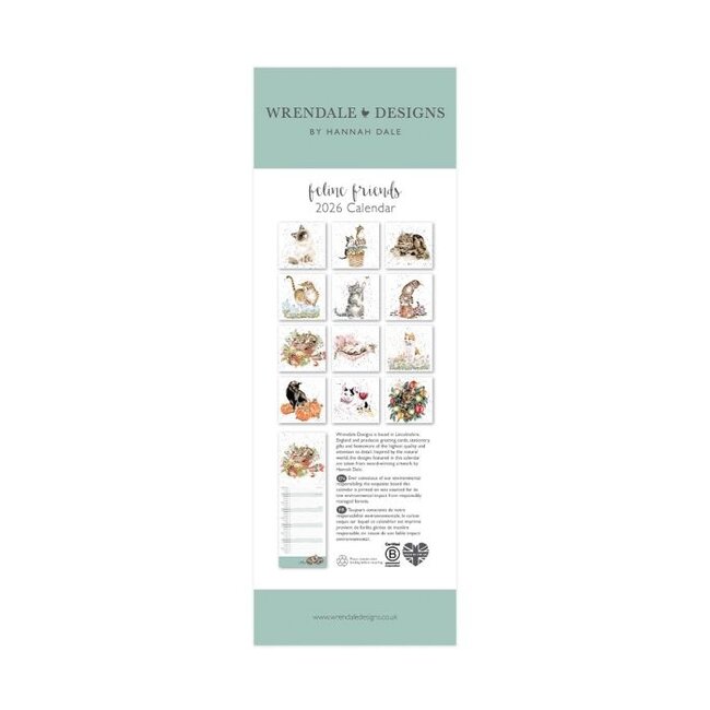 Wrendale 'FELINE FRIENDS' Slim Calendar 2026