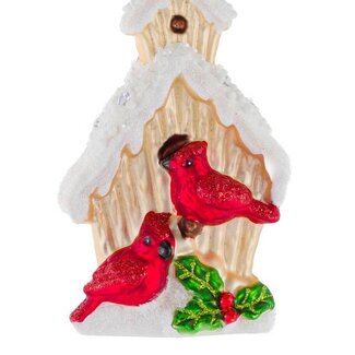 Cozy Birdhouse Ornament with Cardinals