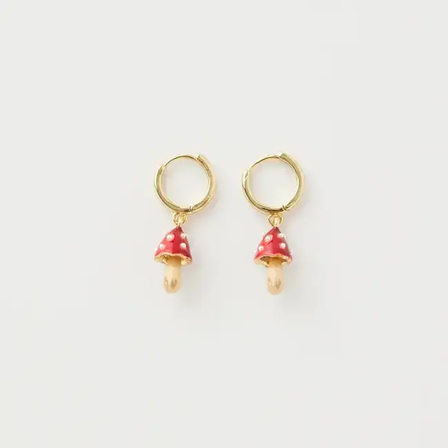 Fable England Enamel Mushroom Huggie Earrings