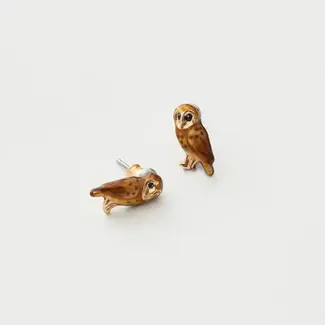 Fable England Enamel Barn Owl Stud Earrings