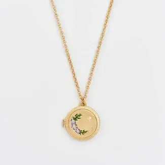 Fable England Nightshade Moon Round Gold Locket Chain Necklace