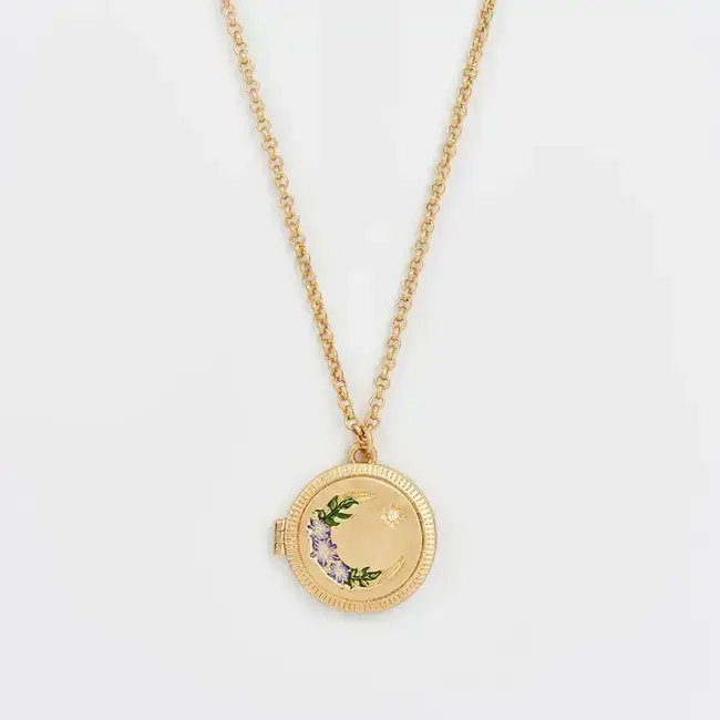 Fable England Nightshade Moon Round Gold Locket Chain Necklace