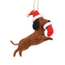 Brown Dog Ornament with Santa Hat