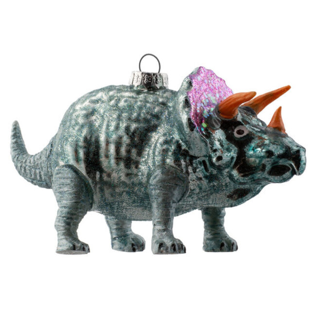 Blue Triceratops Dinosaur Mercury Glass Ornament
