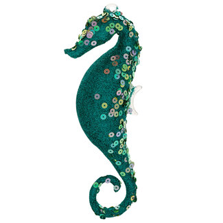 Glitter Seahorse Glass Ornament Teal