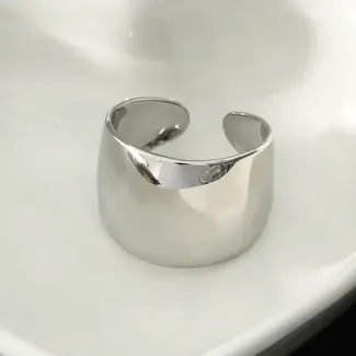 Hackney Nine Arilogo Wide Band Adjustable Silver Ring