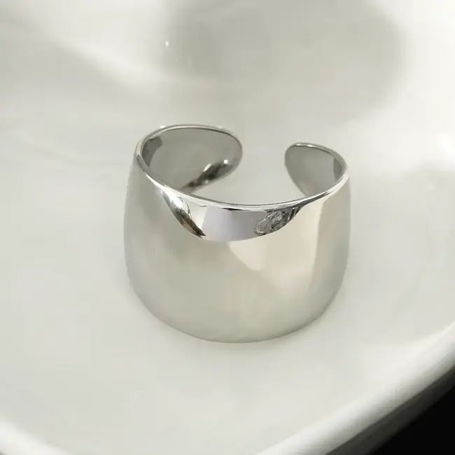 Hackney Nine Arilogo Wide Band Adjustable Silver Ring