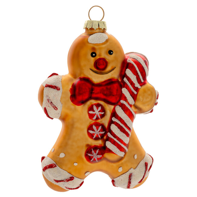 Candy Cane Gingerbread Man Glass Ornament