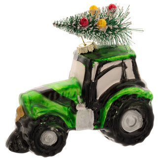 Tractor With Tree Glass Ornament