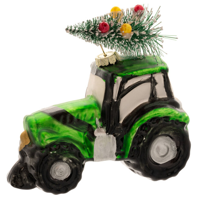 Tractor With Tree Glass Ornament
