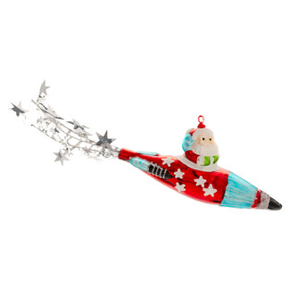 Spaceship Santa Glass Ornament Red