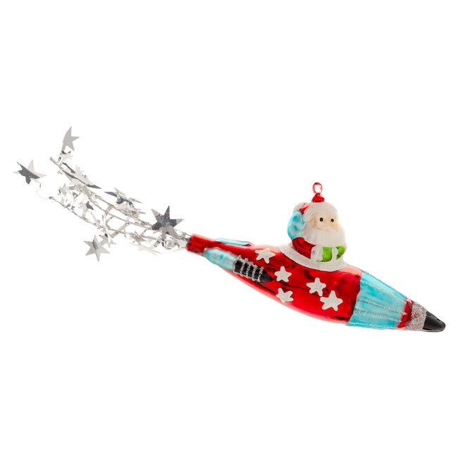 Spaceship Santa Glass Ornament Red