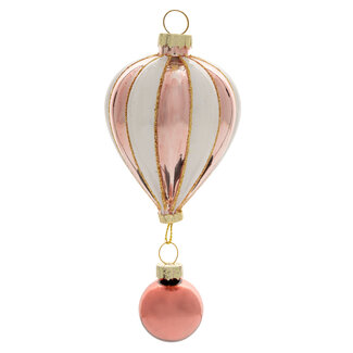 Striped Hot Air Balloon Glass Ornament Pink