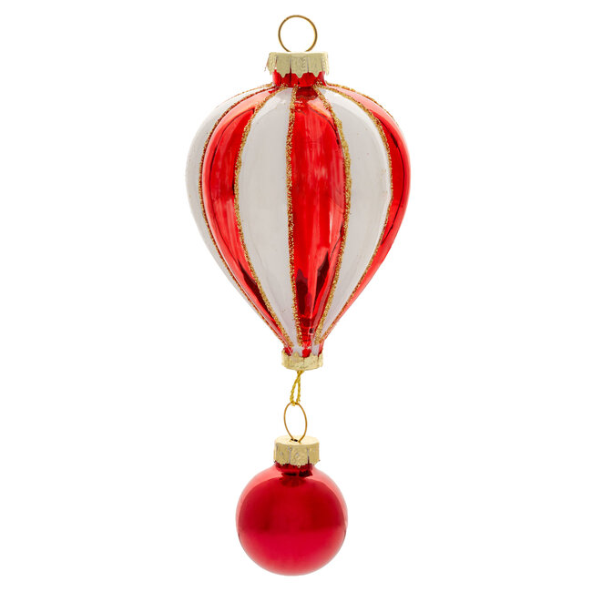Striped Hot Air Balloon Glass Ornament Red