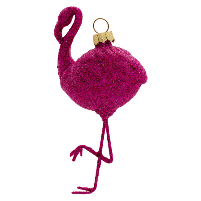 Glitter Flamingo Glass Ornament Hot Pink