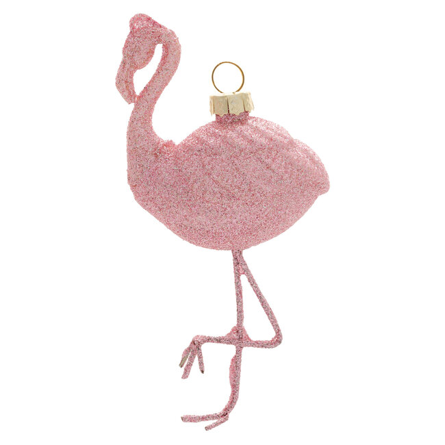 Glitter Flamingo Glass Ornament Lt Pink