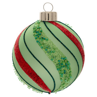 Glitter Striped Ball Glass Ornaments Green