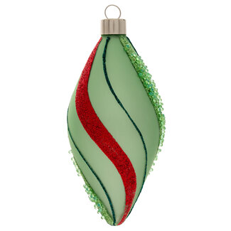 Glitter Striped Teardrop Glass Ornament Green