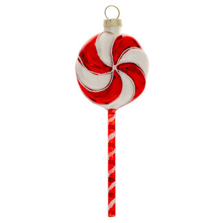 Swirl Lollipop Glass Ornament Red