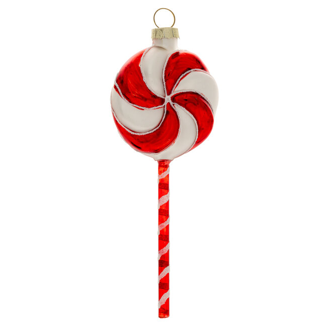 Swirl Lollipop Glass Ornament Red