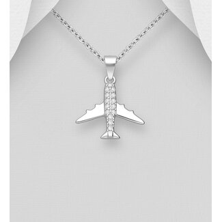 Sterling Sterling Airplane Necklace with CZ