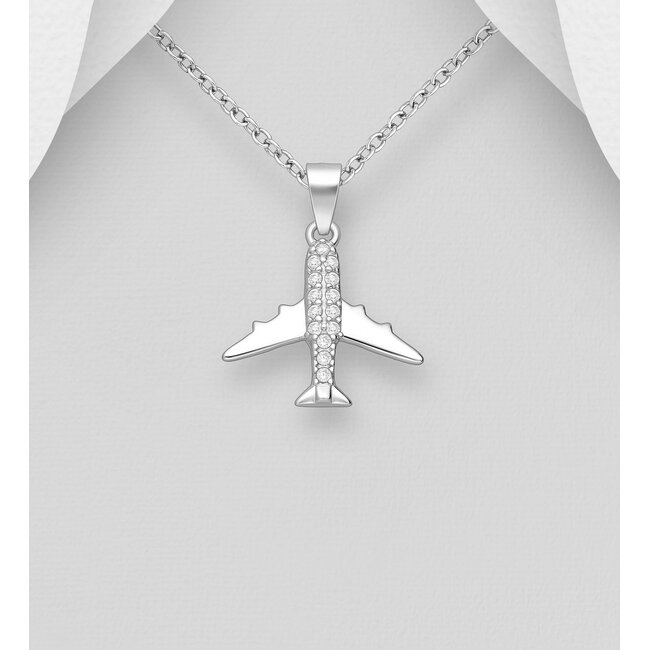 Sterling Sterling Airplane Necklace with CZ