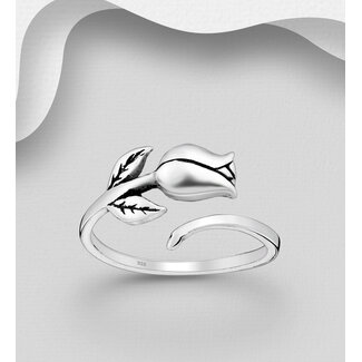 Sterling Sterling Silver Rose Ring-Adjustable