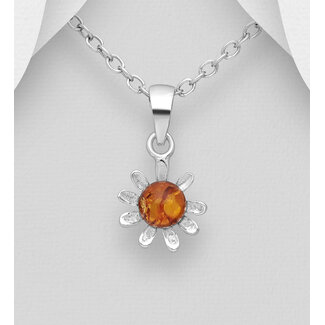Sterling Sterling Flower Necklace-Baltic Amber