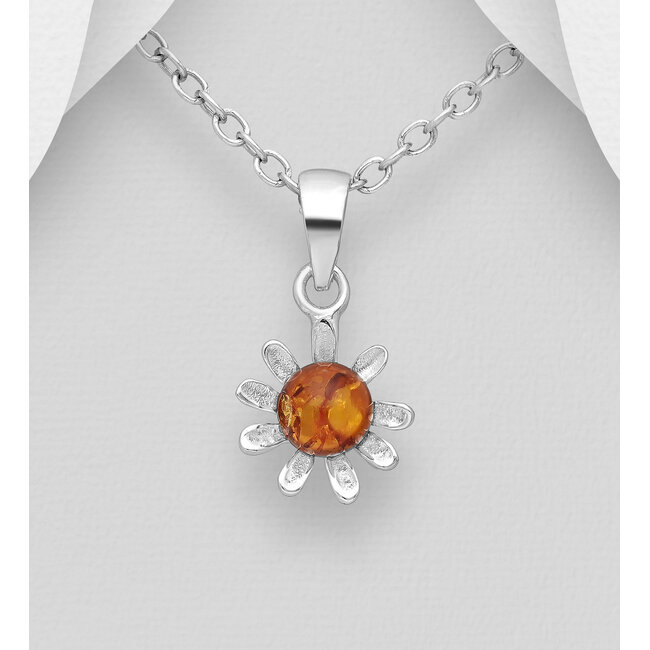 Sterling Sterling Flower Necklace-Baltic Amber