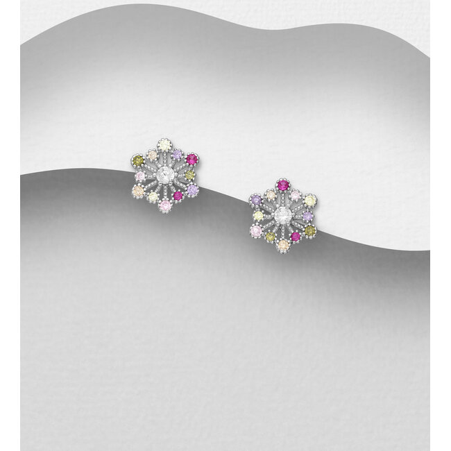 Sterling Snowflake Cubic Zirconia Studs