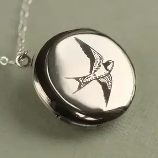Silk Purse, Sow's Ear Swallow Bird Round Silver Locket