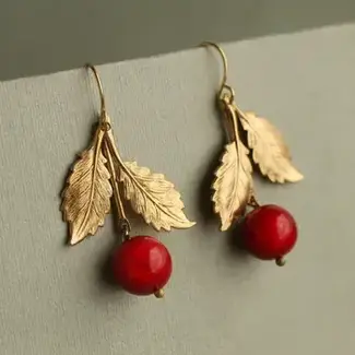 Silk Purse, Sow's Ear Vintage Brass Red Cherry Earrings