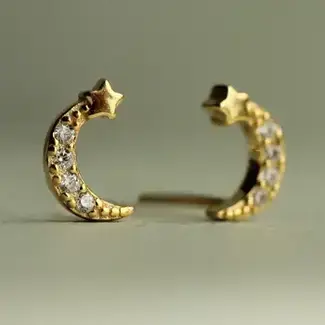 Silk Purse, Sow's Ear Gold Vermeil Moon Stud Earrings