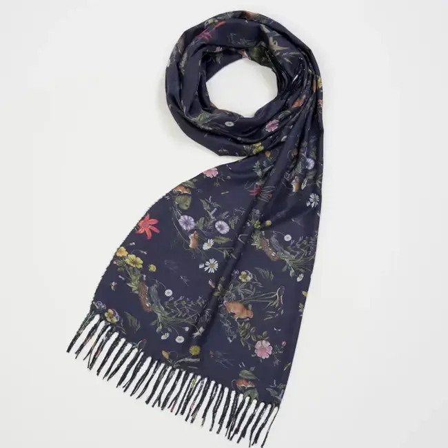 Fable England Navy Running Bunny Toile Fringe Scarf