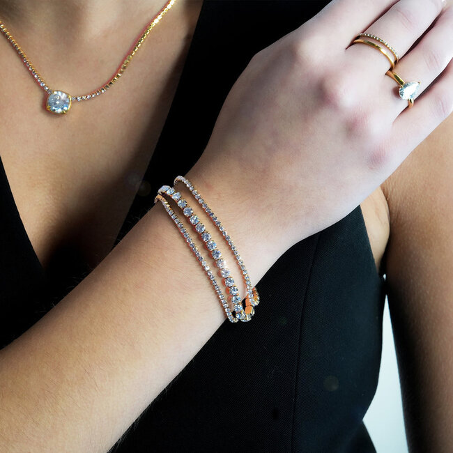 Hackney Nine Nandama Gold Triple Layered Cubic Zirconia Tennis Bracelet