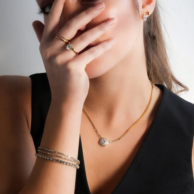 Hackney Nine Nandama Gold Triple Layered Cubic Zirconia Tennis Bracelet