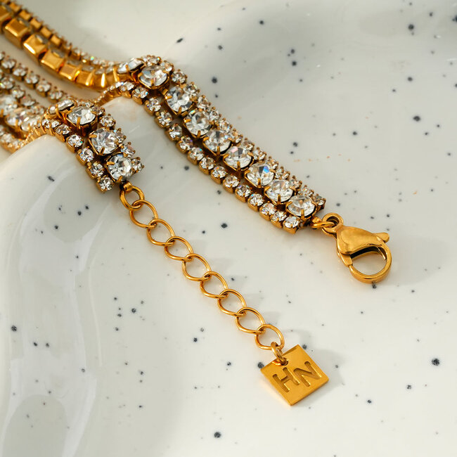 Hackney Nine Nandama Gold Triple Layered Cubic Zirconia Tennis Bracelet