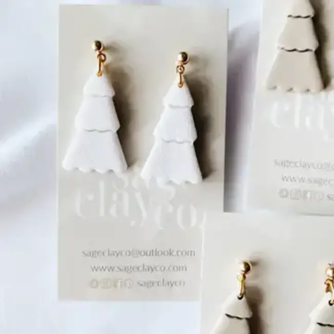 SageClayCo Winter Tree Drops Earring - White
