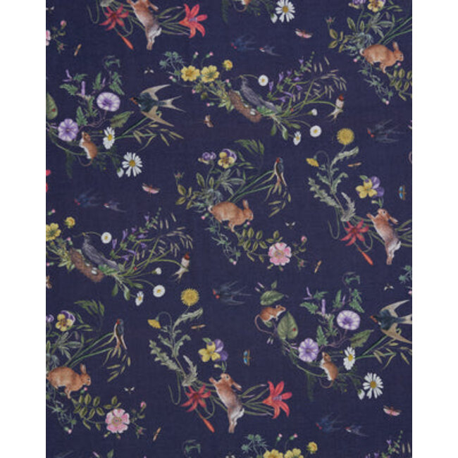 Fable England Navy Running Bunny Toile Fringe Scarf